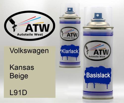 Volkswagen, Kansas Beige, L91D: 400ml Sprühdose + 400ml Klarlack - Set, von ATW Autoteile West.